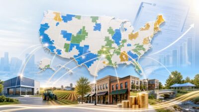 แผนที่สหรัฐและชุมชนธุรกิจ สื่อถึง Opportunity Zones รอบคัดเลือกใหม่ของ Treasury ปี 2026